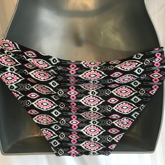 Women's HOLLISTER Black Pink Tribal Swim Bikini Top Push Up Size 34C Bottoms L - Picture 10 of 15